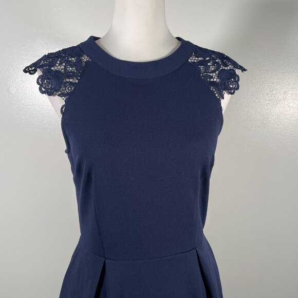Speechless Navy Blue Crew Neck Lace Shoulder Sleeveless Fit & Flare Dress M - Picture 3 of 16
